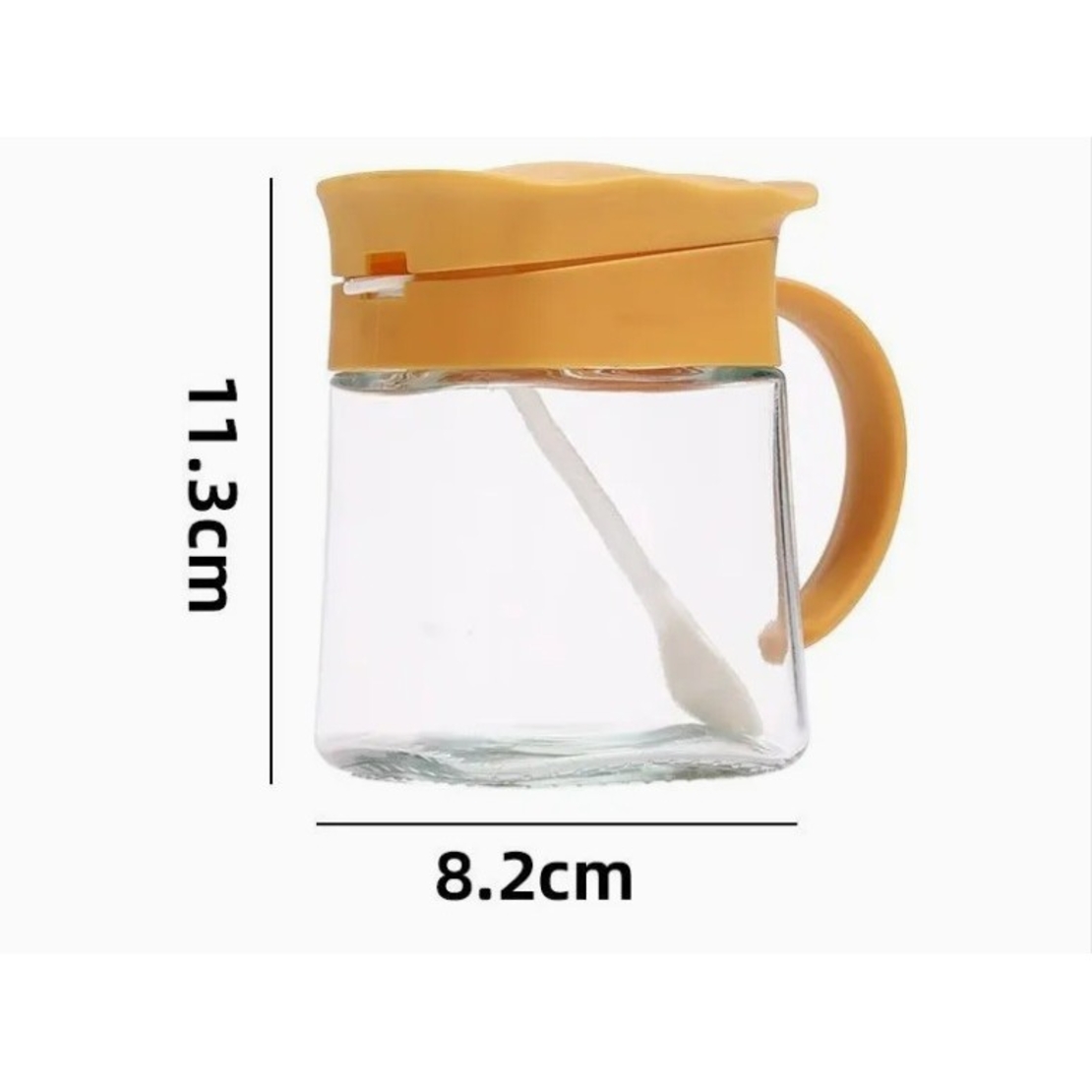 Recipient Condimente, Flippy, din Stilca, 180 ml, cu Maner si Lingurita, 11.3 x 8.2 cm, Capac Ondulat, Galben