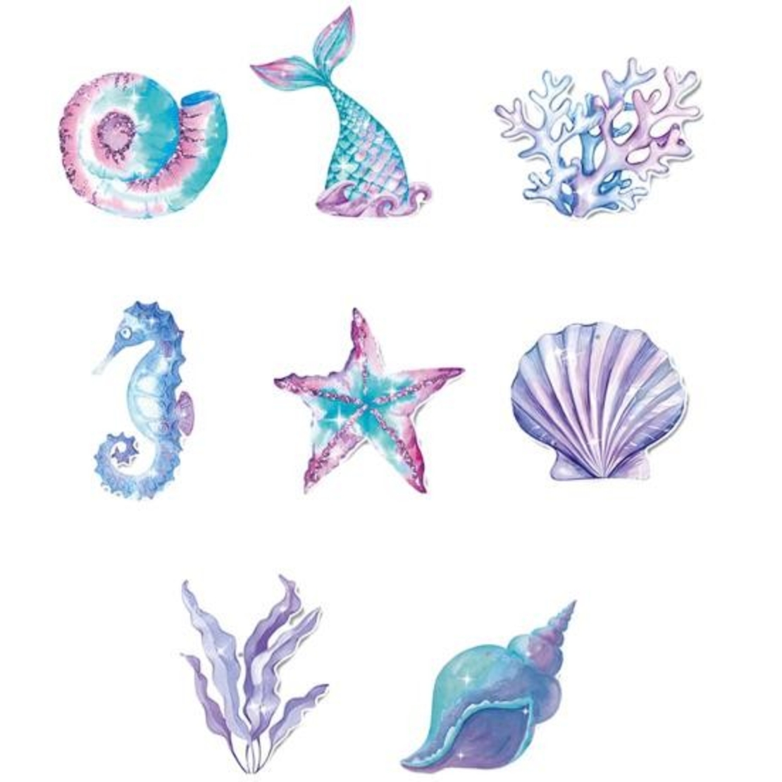Set 8 Decoratiuni pentru Petrecere Sirena, Flippy, Colectia Mermaid, Panglici Incluse, Multicolor