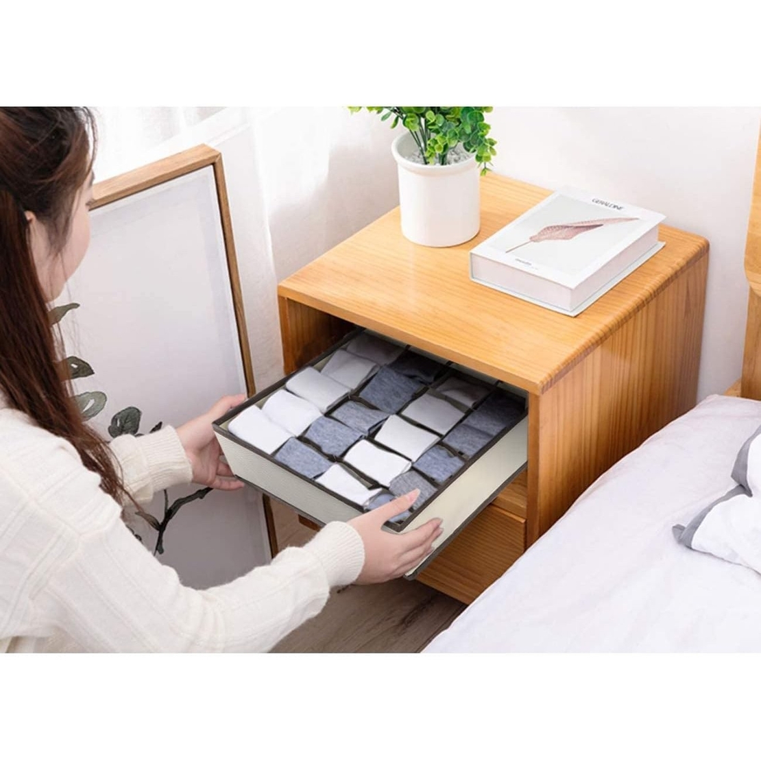 Cutie De Depozitare, Flippy, Pentru Lenjerie, Sosete Si Sutiene, Material Textil, 24 Compartimente, 32 x 32 x 10 cm, Culoare Bej