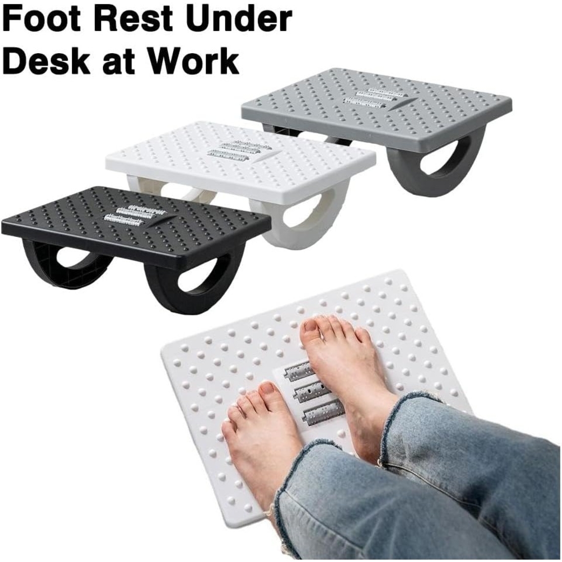 Suport Ergonimic pentru Picioare, Flippy, Plastic, cu Role de Masaj pentru Talpi, pentru Birou, Usor de Transportat, Detasabil, 33.5x24x12 cm, Gri