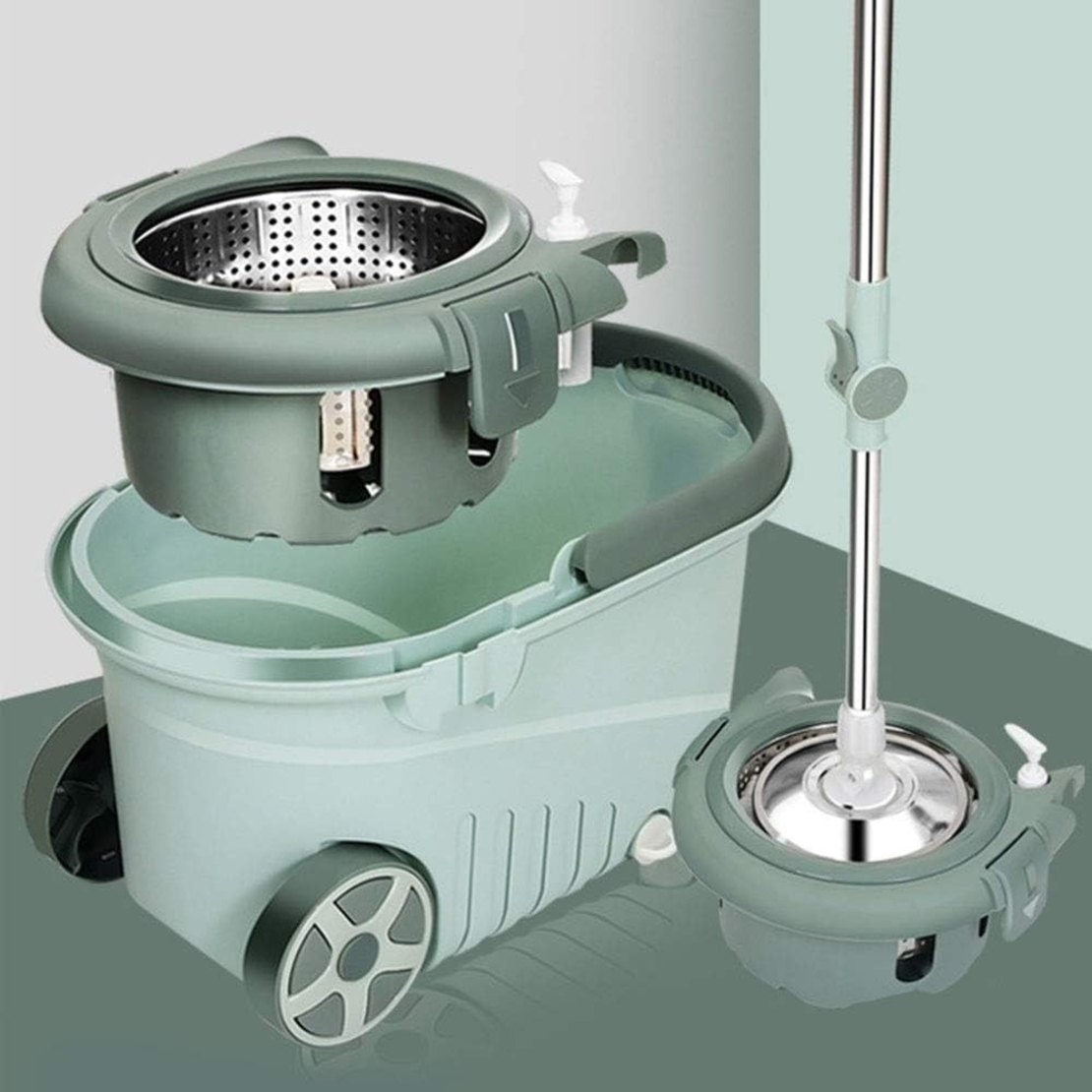 Set mop rotativ cu galeata Flippy, material plastic si microfibra, o rezerva inclusa, rezistent, cu dop scurgere, vas detasabil, orificiu pentru solutie, pentru interior, capacitate 8 l, verde