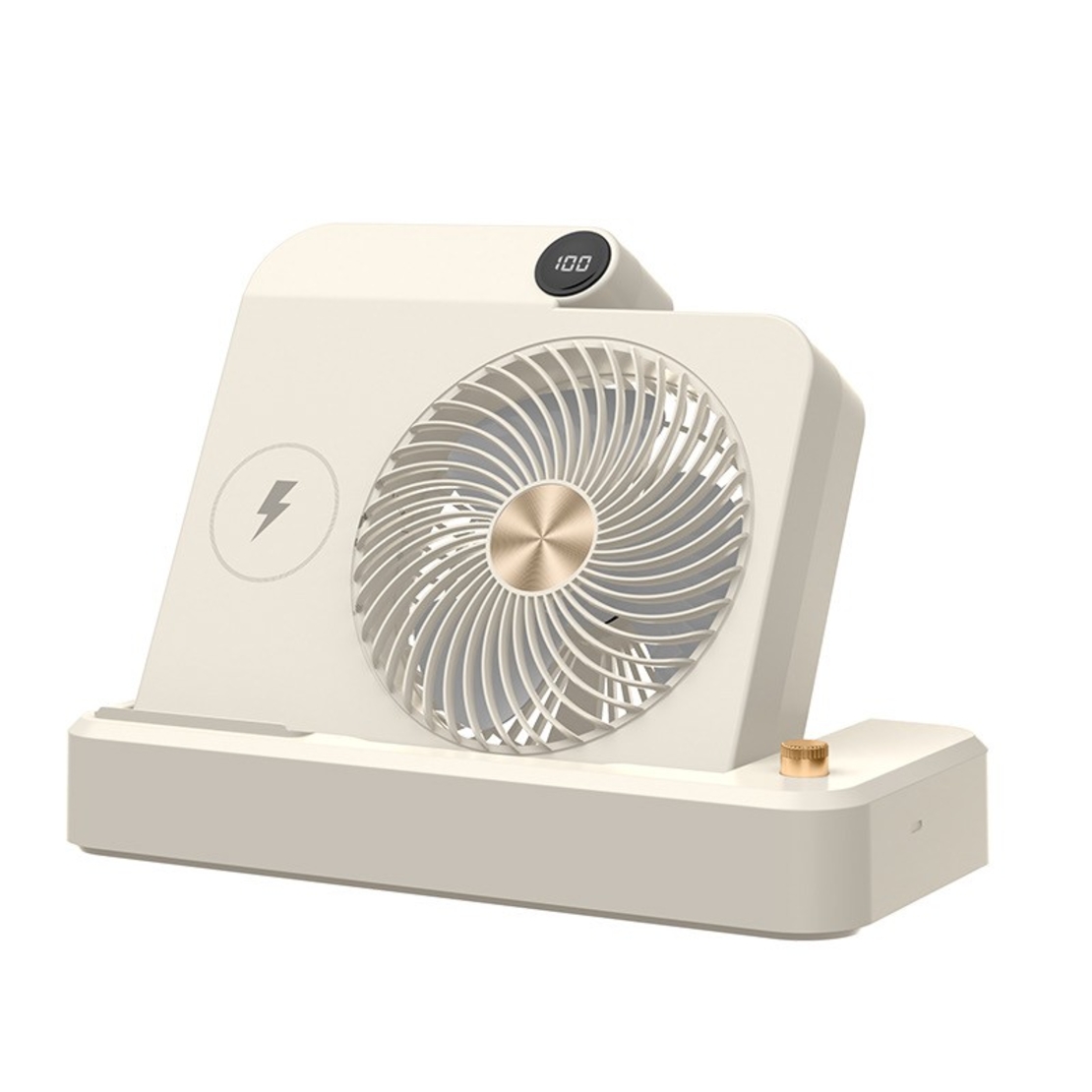 Ventilator 2in1, Flippy, Functie Incarcare Telefon Wireless, 100 Trepte de Viteza, 2400 mAh, 5V, 2A, 25 x 16.5 x 24 cm, Bej