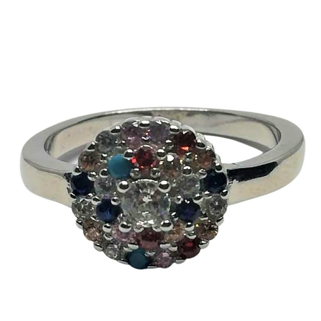 Inel Argint 925 Floare cu Pietre Colorate M 51