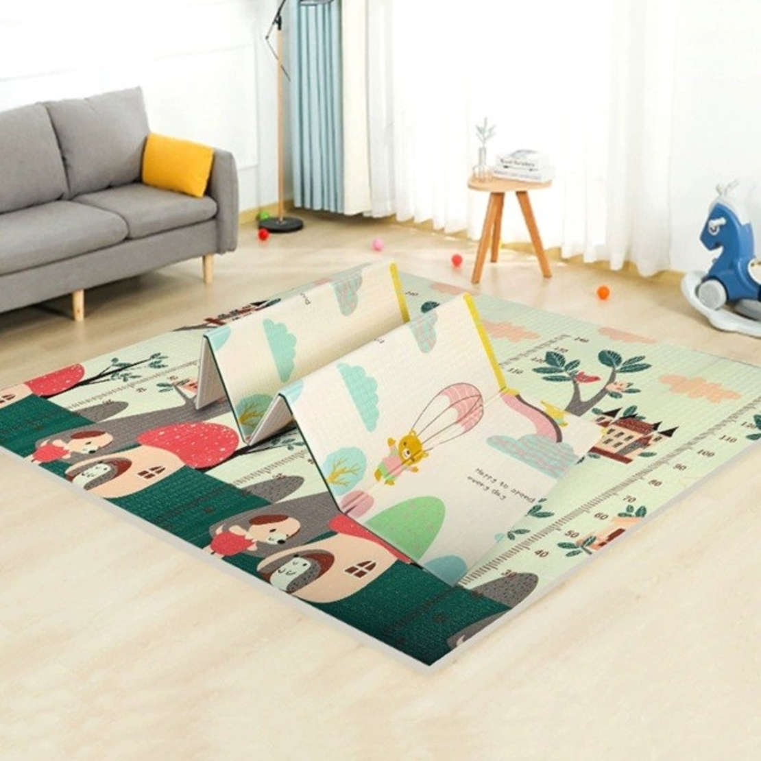 Covoras pentru Copii, Flippy, cu 2 Fete, Model Ursulet/Catelusi, din XPE+PE, Impermeabil, Antiderapant, Protectie Termica, +3 Luni, Pliabil, 180 x 200 x 1.5 cm, Multicolor