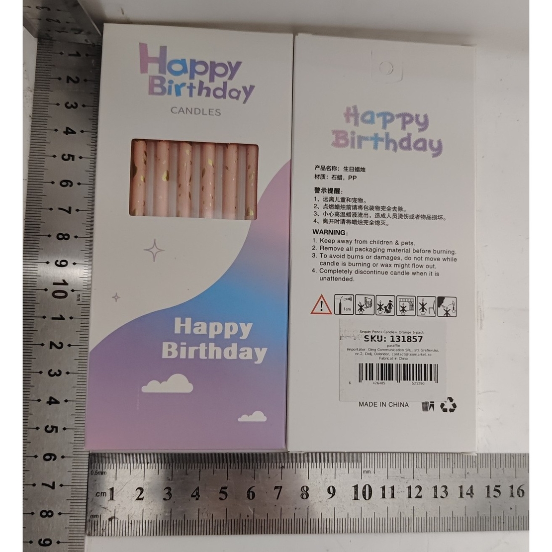 Set 6 Lumanari Lungi, Flippy, din Parafina, 10 x 0.5 cm, Happy Birthday, Oranj Pal