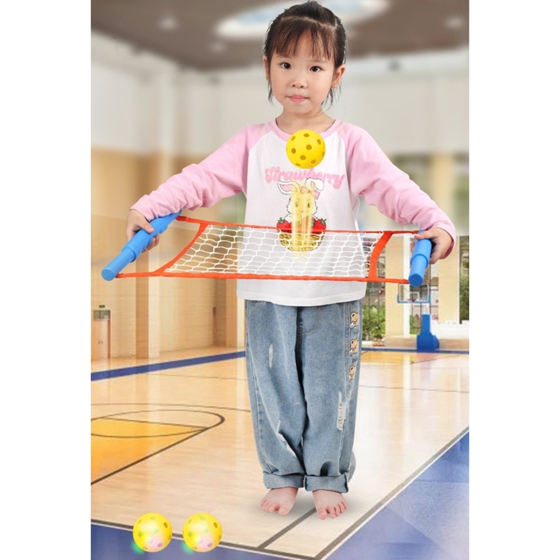 Joc Spikeball, Flippy, Joc in 2, pentru Plaja, Parcuri, Interior, 2 Plase, 2 Mingi, Multicolor