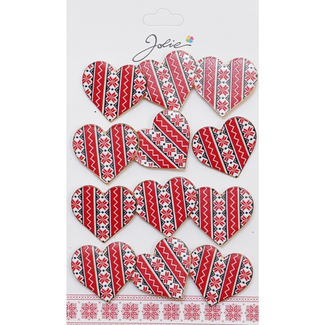 Set 12 Brose Martisor Primavara Inima Rosie cu Motiv Traditional