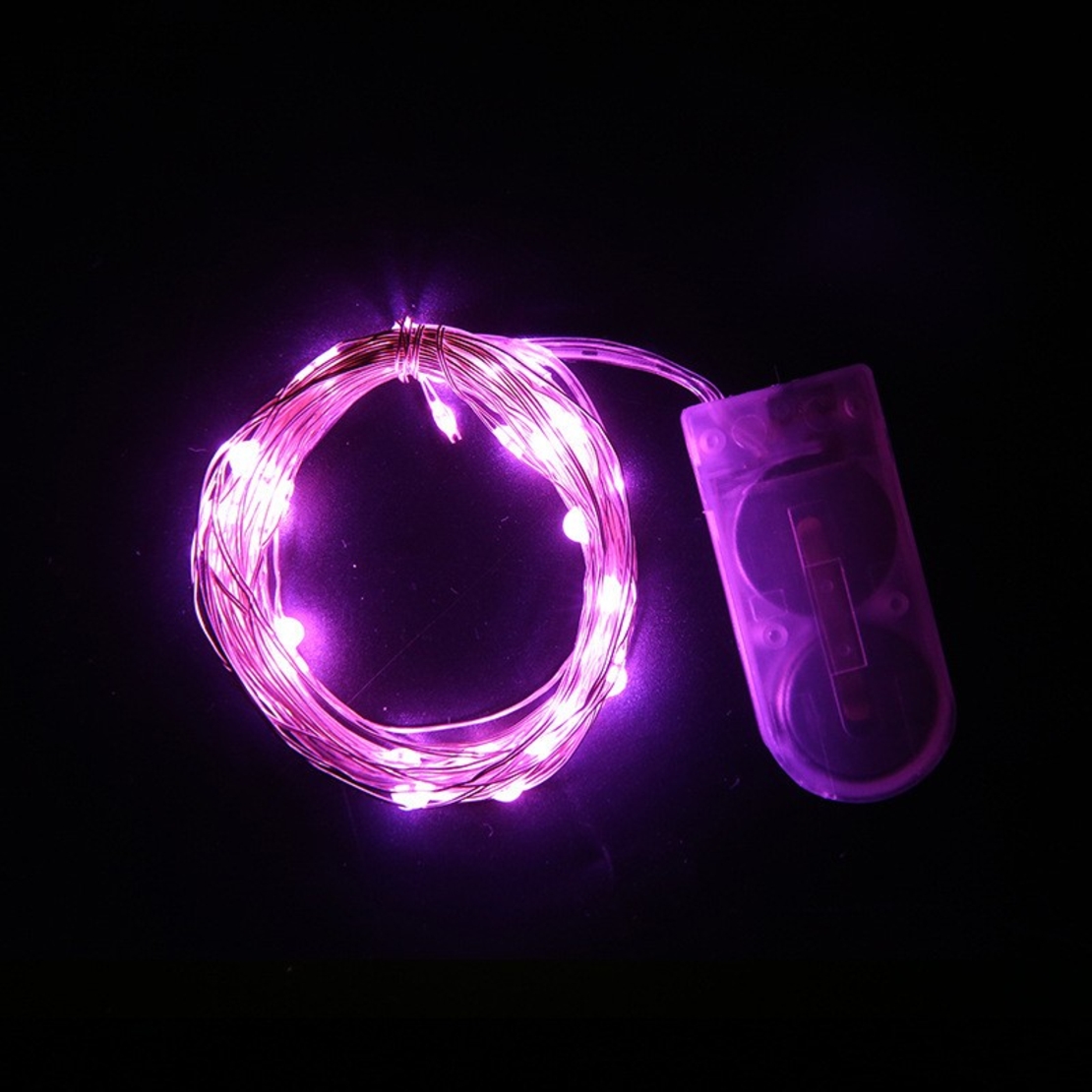 Instalatie Craciun, 5 metri, 50 LED-uri, Roz, cu baterii, fir cupru, liniar, interior/exterior, Flippy