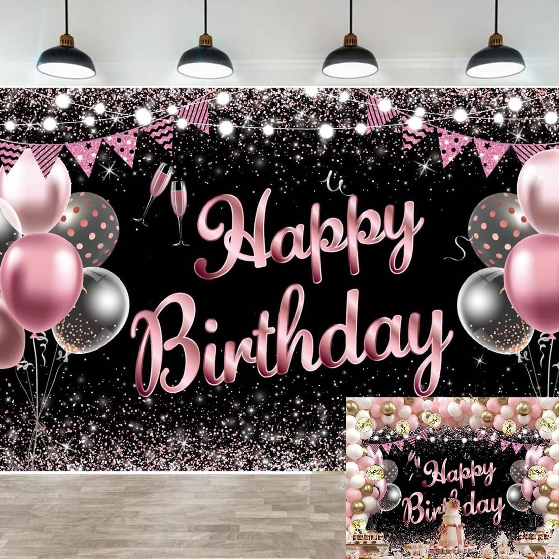 Banner Tip Fundal pentru Poze, Flippy, din Panza, 185 x 110 cm, Sfoara 6 m, Prindere in 4 Colturi, Negru/Roz