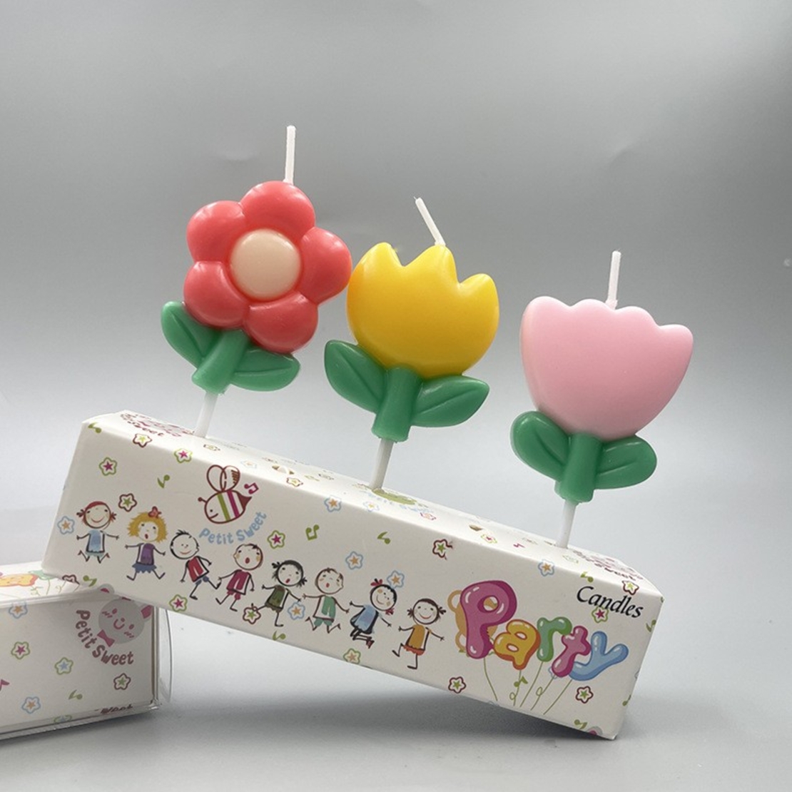 Set 3 Lumanari, Flippy, Tema Flori, Model 3, din Parafina, Multicolor