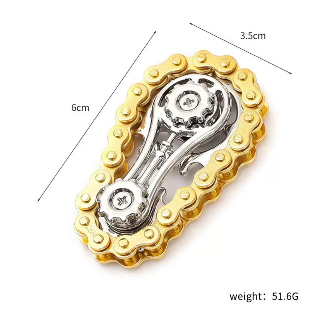 Jucarie Fidget Spinner Premium Anti Stres, Flippy, Giroscop din Aliaj, Jucarie din Metal de decompresie, forma Lant de Angrenaj de Bicicleta, 6 x 3.5 cm, Auriu