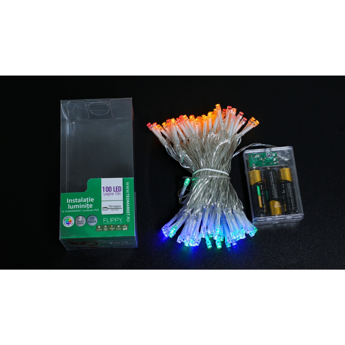 Instalatie de Craciun cu Baterii Tip Liniar, 2 jocuri de lumini, Fir Transparent 10 m 100 LED -uri, Multicolor