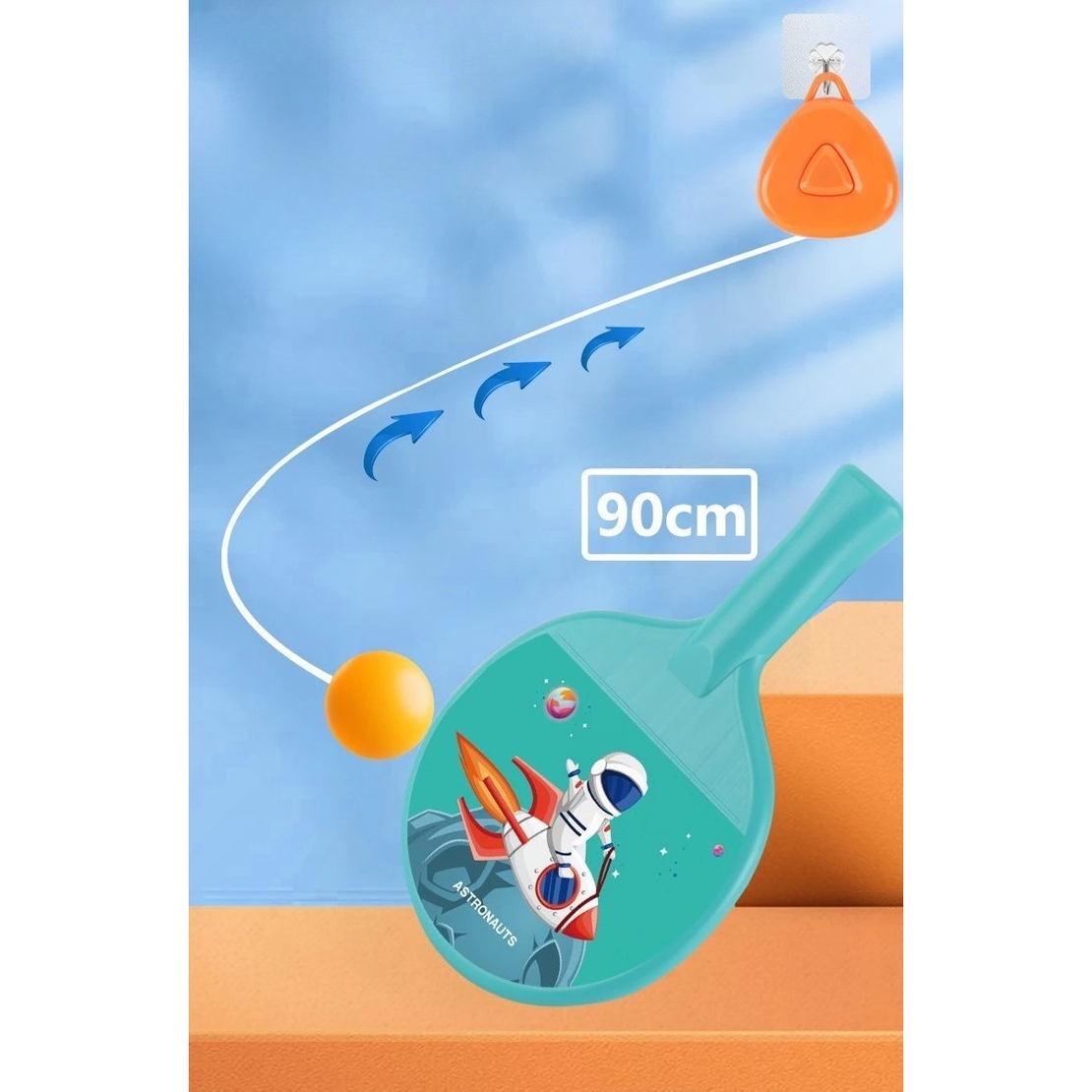 Set Palete pentru Tenis de Masa, Flippy, pentru Copii, Accesoriu de Agatat Inclus, 2 Mingi, Design Animat, Albastru