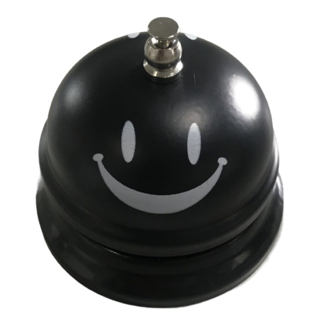 Clopotel Metalic Multifunctional, Flippy, Negru cu Imprimeu Smiley Face, 7.5x7.5x6.5 cm, Receptie, Restaurant, Cafenele