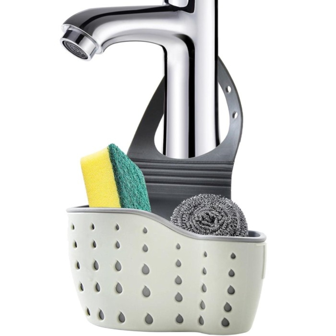 Suport Scurgere pentru Burete si Laveta de Vase Bucatarie, Flippy, Verde, Curea Reglabila, Plastic Flexibil, 15x 5x 21cm