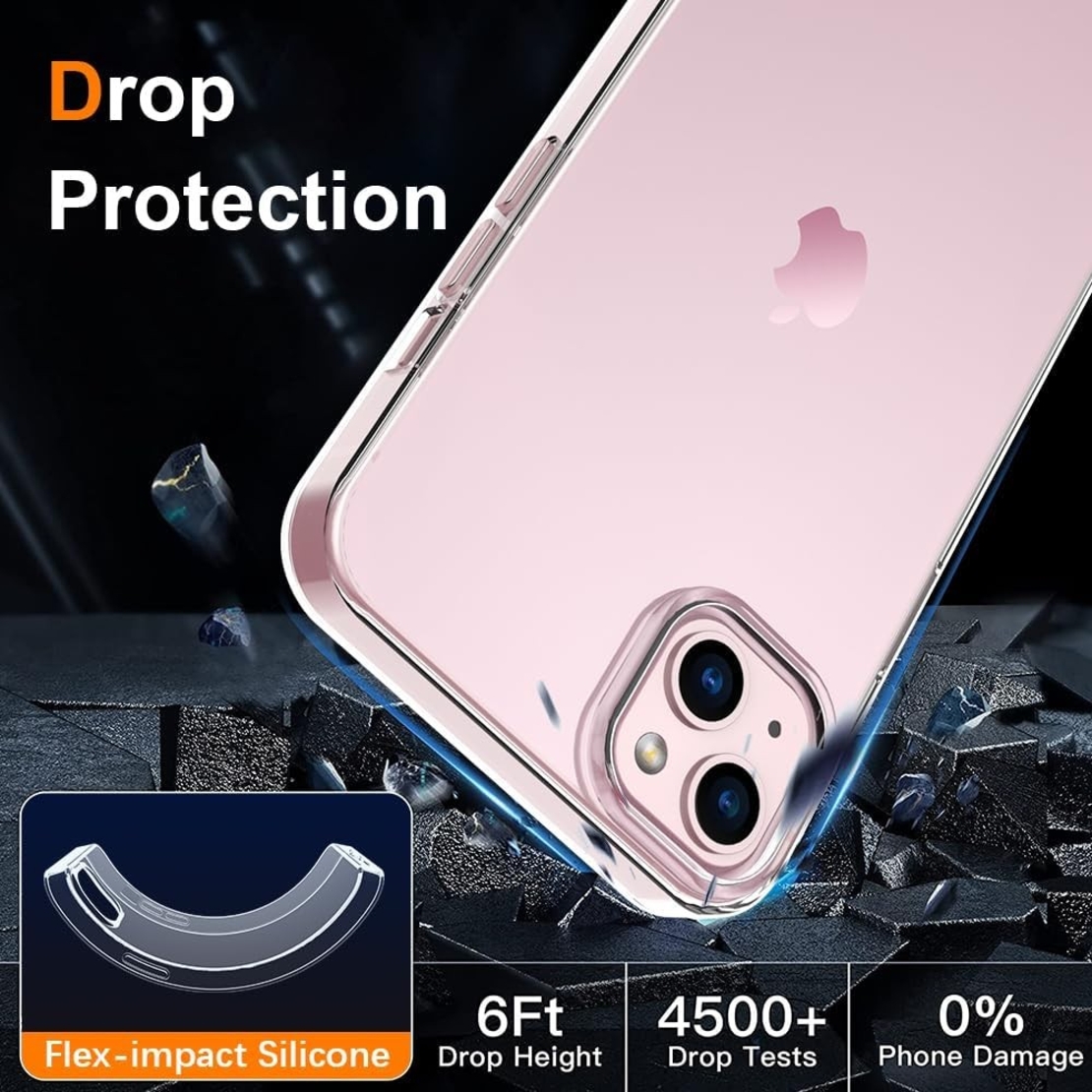 Husa de Protectie din Silicon, pentru Apple iPhone 15, PC, Antisoc, Rezistenta la Impact, Transparenta