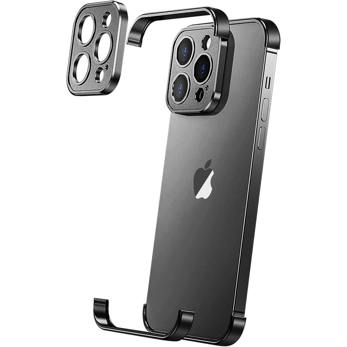 Husa Metalica Edgeless Compatibila cu iPhone 16 Plus, Flippy, Protectie pentru Colturi si Camera, Aliaj Aluminiu, Antisoc, Antizgariere, Negru