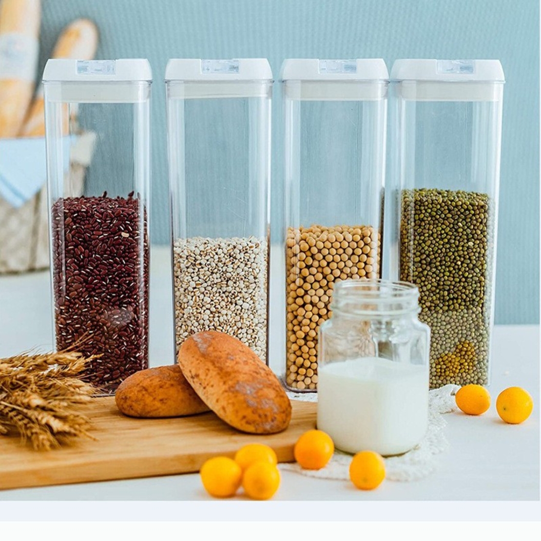 Set 7 Recipiente din Plastic, Flippy, pentru Alimente/Obiecte, Inchidere Ermetica, 2 x 0.5l, 2 x 0.8l, 2 x 1.2l, 1 x 1.9 l, Capac Alb, Transparent