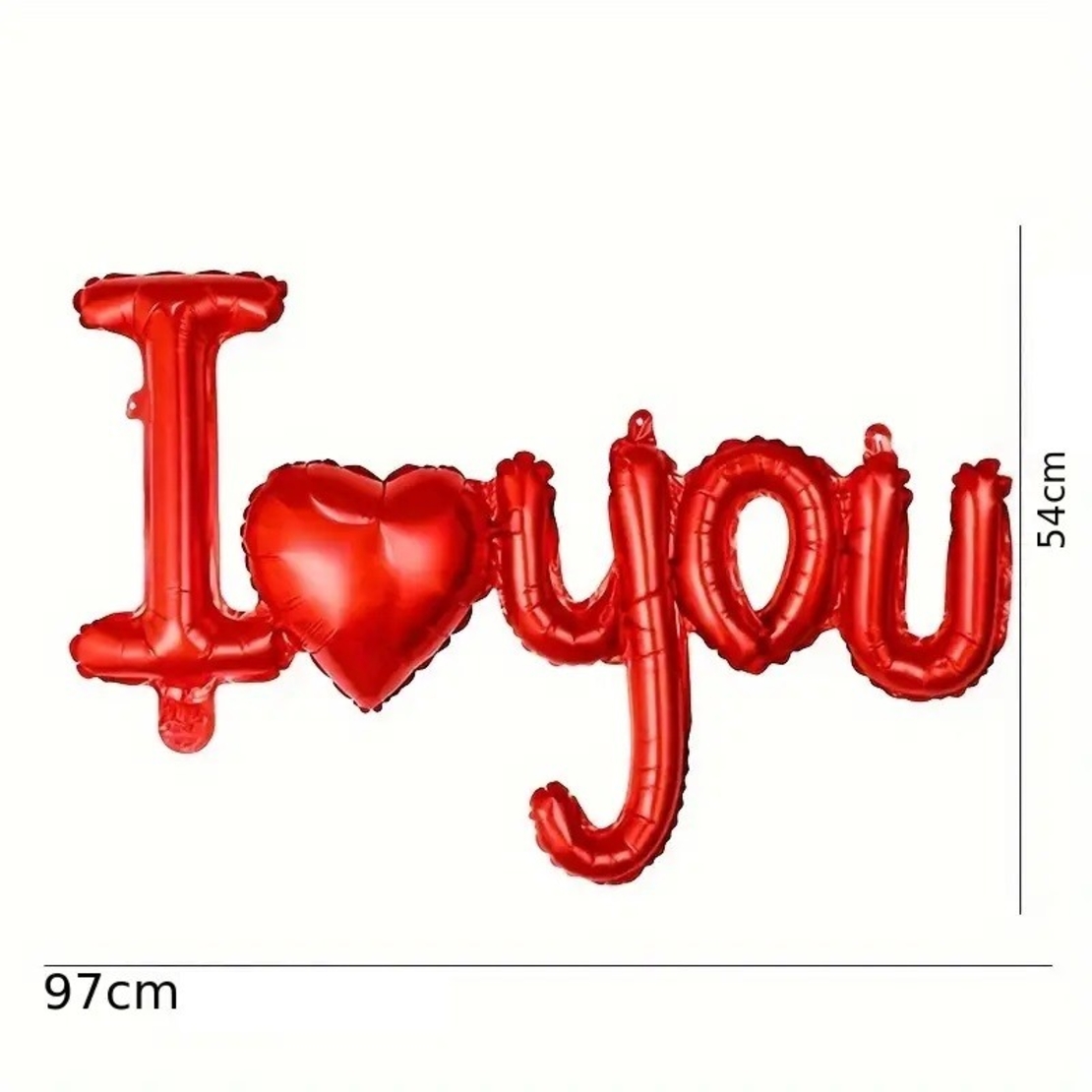 Balon din Folie Metalizata, Figurine Litere si Inima, Model I Love You, Tema Ziua Indragostitilor, 54x97 cm, Ambalaj Individual, Pai Inclus, Umflare cu Aer sau Heliu, Rosu