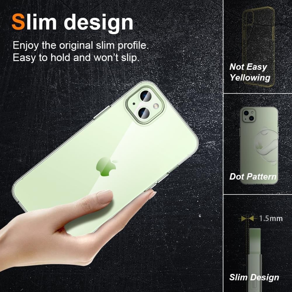Husa de Protectie din Silicon, pentru Apple iPhone 15 Plus, PC, Antisoc, Rezistenta la Impact, Transparenta