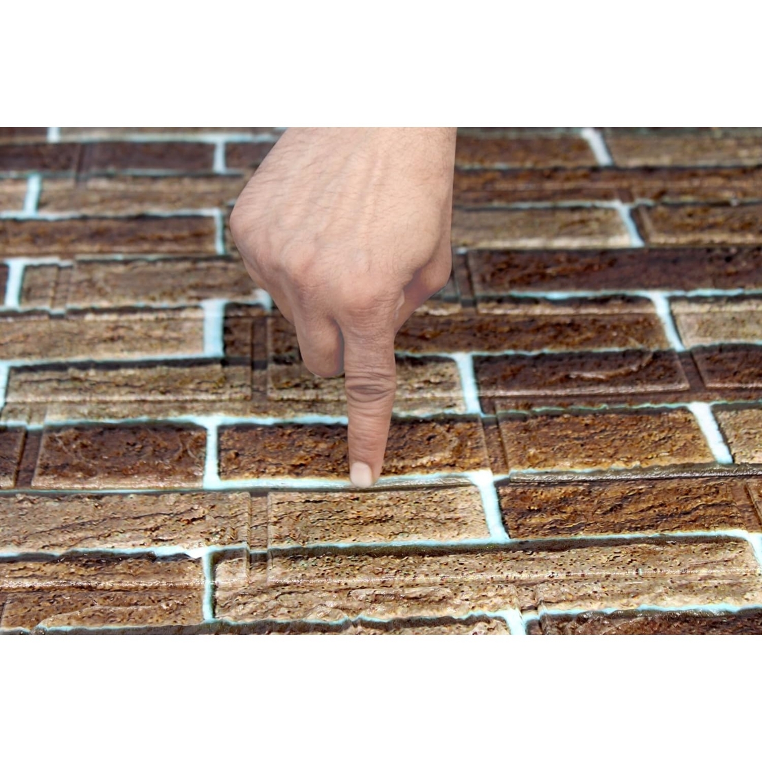 Set 10 Stickere de Perete, Flippy, Autoadezive, 70 x 77 cm, 2.5 mm Grosime, Suprafata Acoperita 5.3 mp, din PVC, Model Caramida, Maro