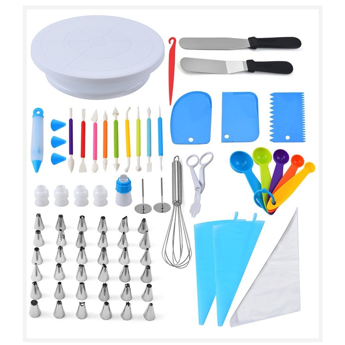 Set 66 Piese Ustensile pentru Ornare Prajituri, Flippy, din Plastic si Otel Inoxidabil, Multicolor