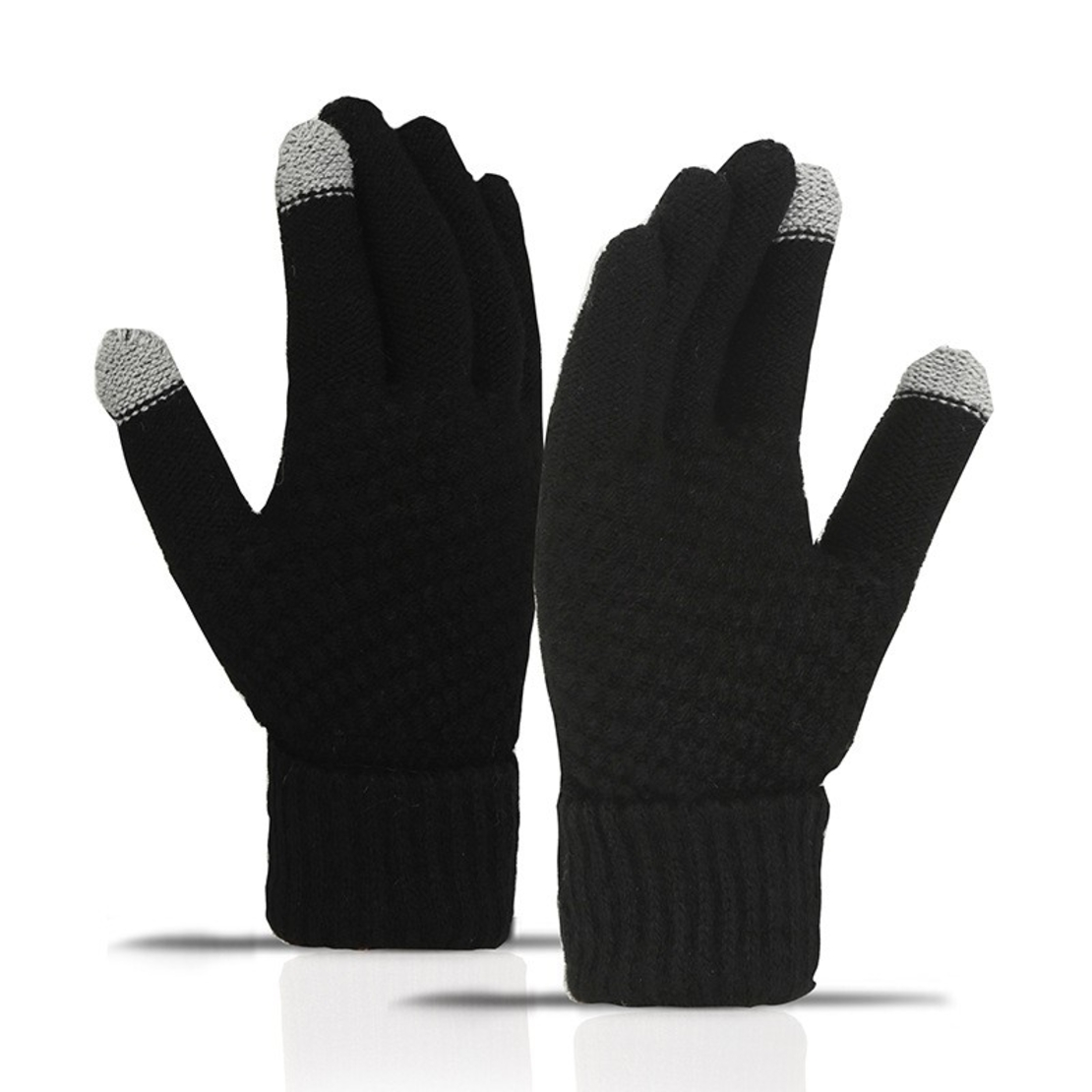 Manusi de Dama, Flippy, Functie Touchscreen (ecran tactil), Material Acril Tricotat, Manseta Elastica, Interior Catifelat, Marime Universala, Negru