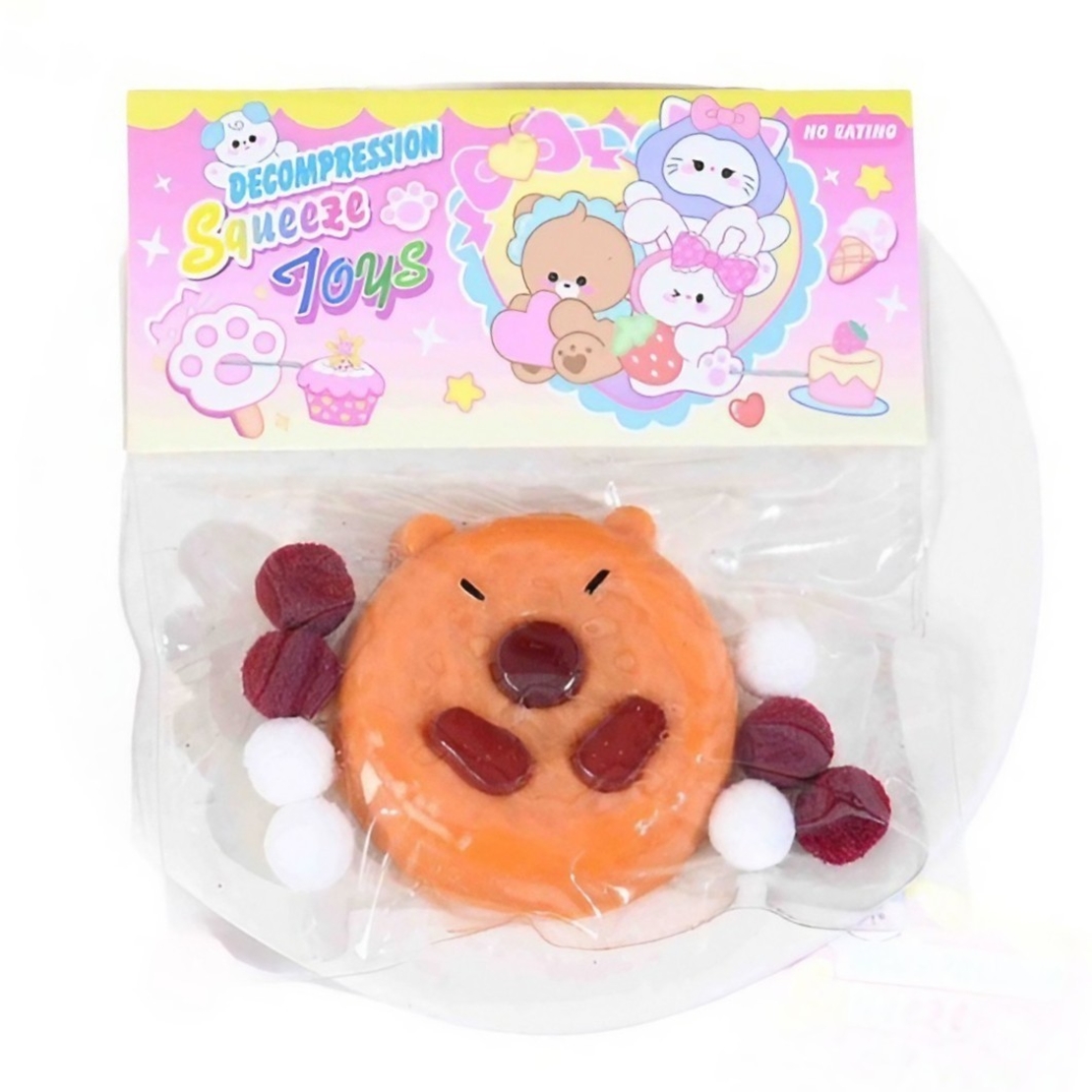 Set 12 Jucarii Antistres Squishy, Flippy, cu Revenire Lenta, Squeeze Pinch Family, Forma de Biscuite Rotund, Model Capybara, 7x6.5 cm, 55g, Ambalaj Transparent, Maro
