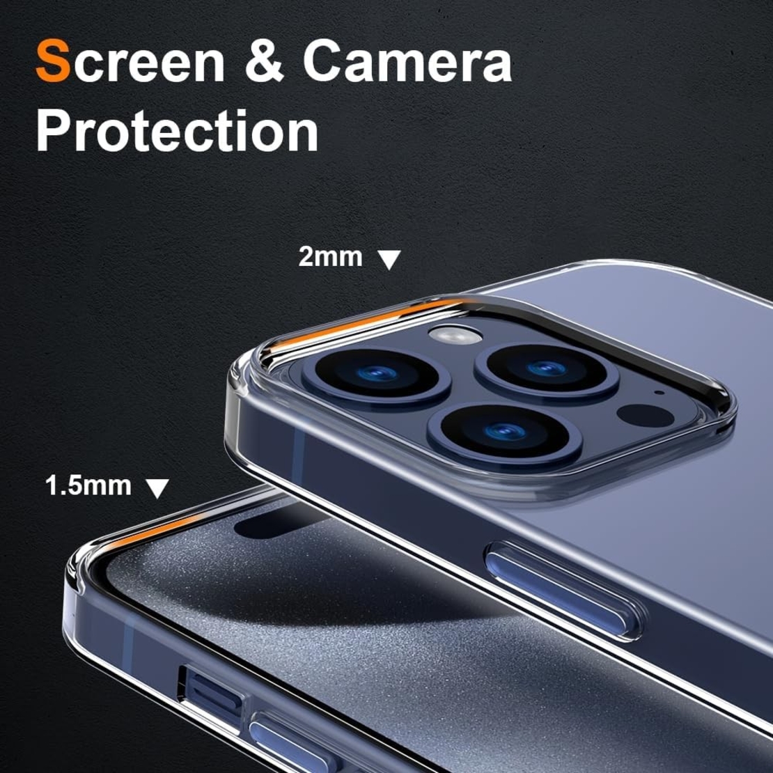 Husa de Protectie din Silicon, pentru Apple iPhone 15 Pro, PC, Antisoc, Rezistenta la Impact, Transparenta