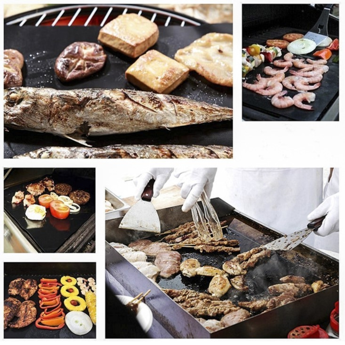 Set 4 Folii Antiaderente din Teflon, Flippy, Multifunctionale, Rezistente la Apa si Temperaturi Ridicate, pentru Gratar, Cuptor, BBQ Grill, 40x33 cm, Negru