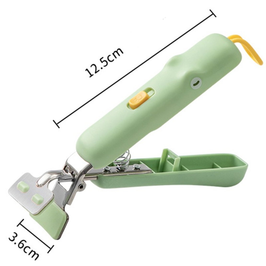 Clema pentru Boluri, Flippy, Anti-Alunecare, din Silicon, de Uz Casnic, Rezistent la Temperaturi Inalte, Model Animat, Maner si Cleste Inox, 12.5x3.6 cm, Verde