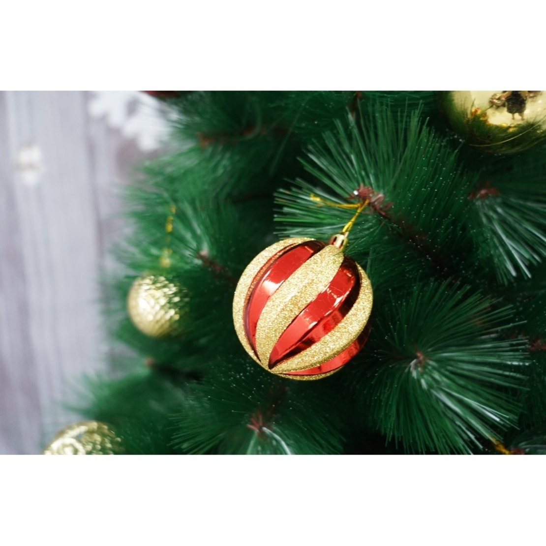 Set brad artificial de Craciun si elemente decorative tip pin, inaltime 210 cm, diametru 115 cm, 350 ramuri cu ace 3D 12 cm, Flippy, verde, suport metalic inclus