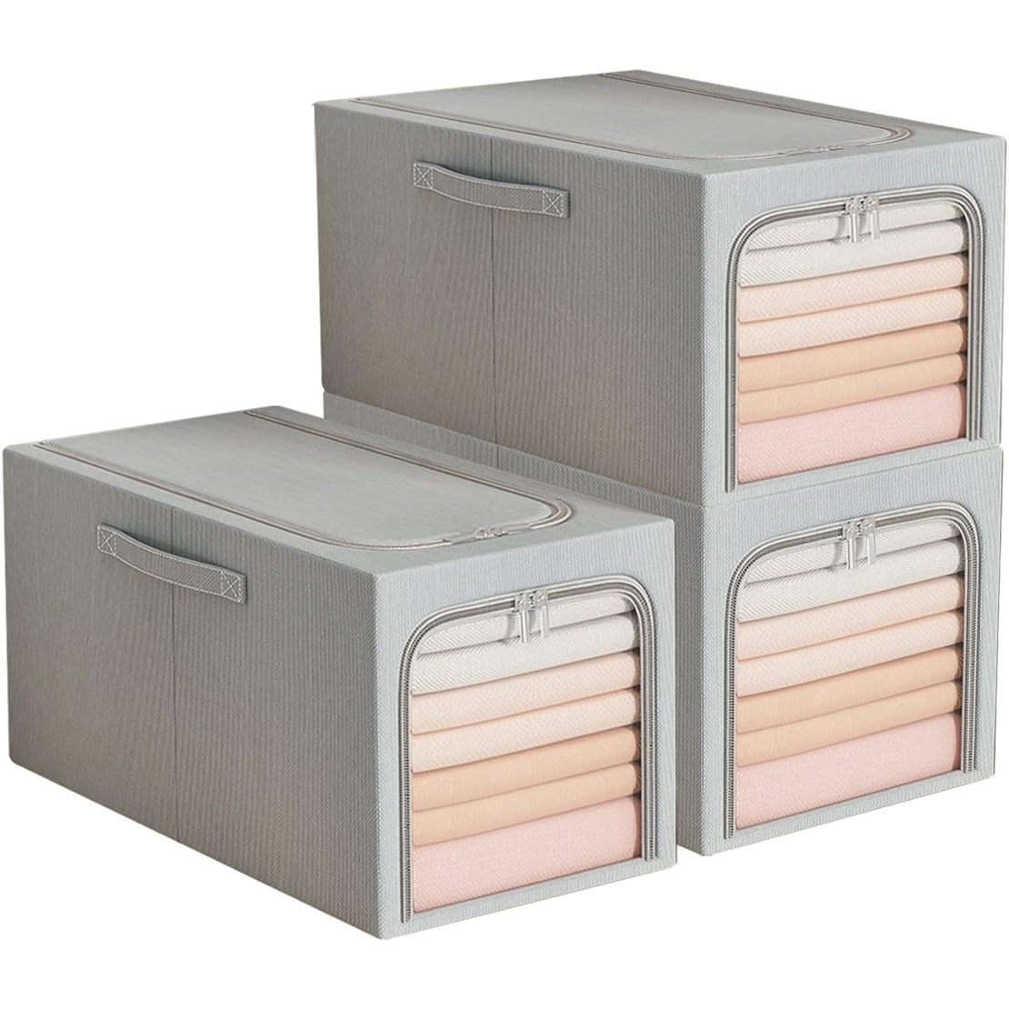 Cutie de Depozitare, Flippy, 49L, din In si Bumbac, Pliabila, Cadru din Otel, 47 x 35 x 30 cm, Albastru Fumuriu