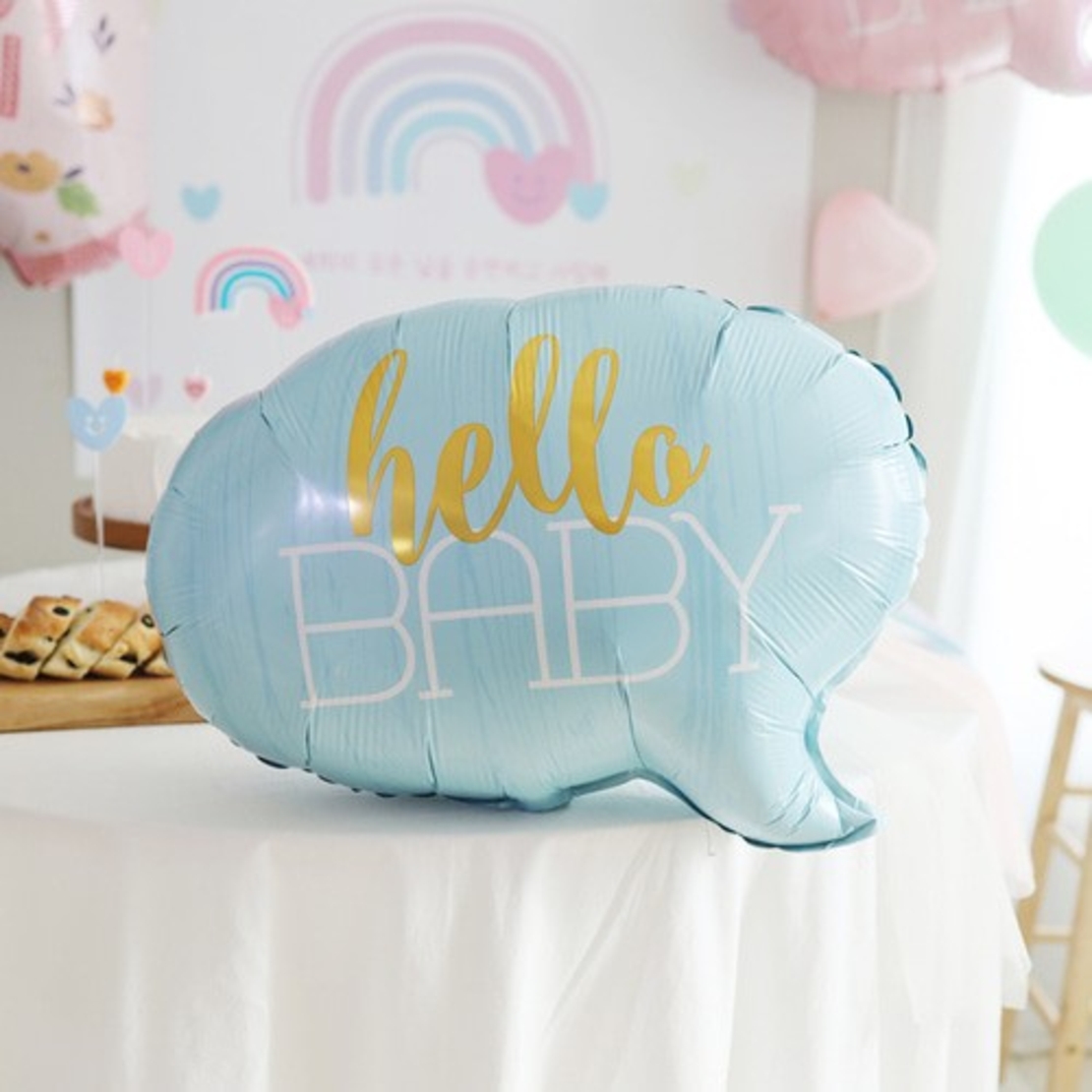 Balon din Folie Metalizata, Flippy, Figurina Norisor, Tema Hello Baby , 59x50 cm, Ambalaj Individual, Pai Inclus, Umflare cu Aer sau Heliu, Albastru