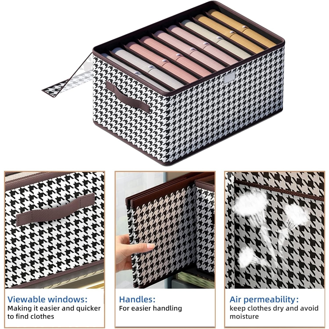 Cutie De Depozitare, Flippy, Pentru Haine, Lenjerie, Sosete Si Sutiene, Material Textil, 9 Compartimente, 44x30x20 cm, Culoare Alb-Negru