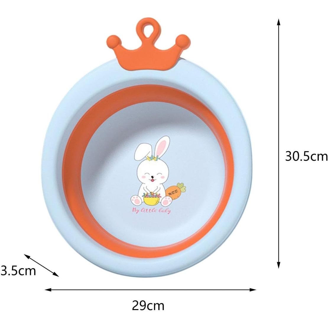 Cada Pliabila pentru Baie pentru Copii, Flippy, Cadita pentru Bebelusi, Model Rotund cu Iepuras, Blue, 30x31x3.5 cm, 3.3 L