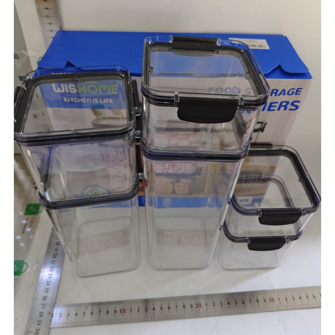 Set 6 Recipiente din Plastic, Flippy, pentru Alimente/Obiecte, Inchidere Ermetica, 2 x 460 ml, 2 x 700 ml, 1 x 1300 ml, 1 x 1800 ml, Transparent