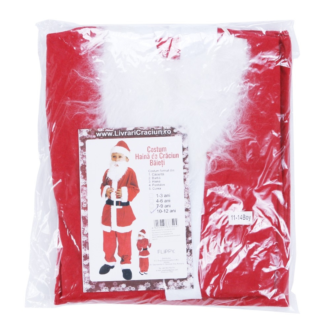 Costum Mos Craciun Flippy® Baiat, 10-12 ani, 5 piese, Polar