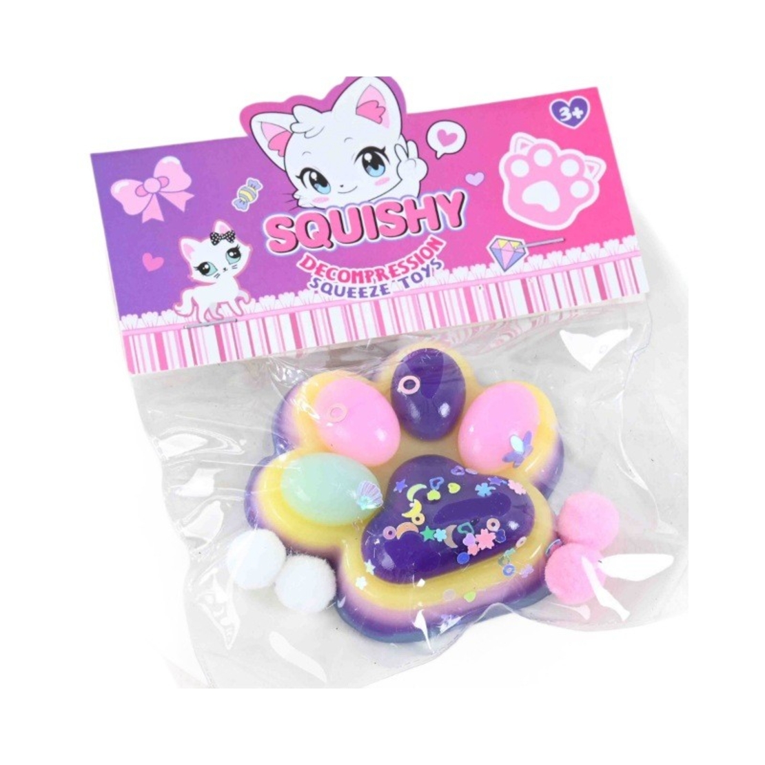 Jucarie Antistres Squishy, Flippy, cu Revenire Lenta, Labuta de Pisica Pufoasa, 7.5 cm, Ambalaj Transparent, Model 27051, Multicolor