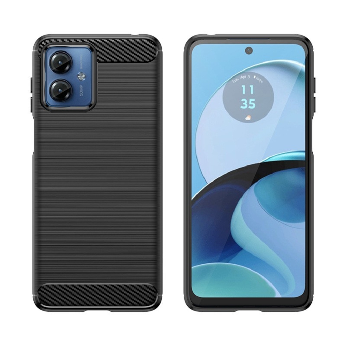 Husa de Protectie pentru Motorola Moto G14, Flippy, Protectie 360, din TPU cu element de Carbon, Anti Alunecare, 1.8 mm, Negru