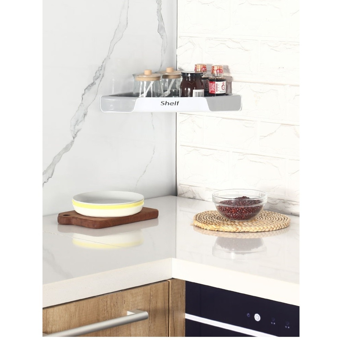 Suport Depozitare, Flippy, din Plastic, Montare fara Perforatii, pentru Baie/Bucatarie, 28 x 39 x 4.5 cm, Gri