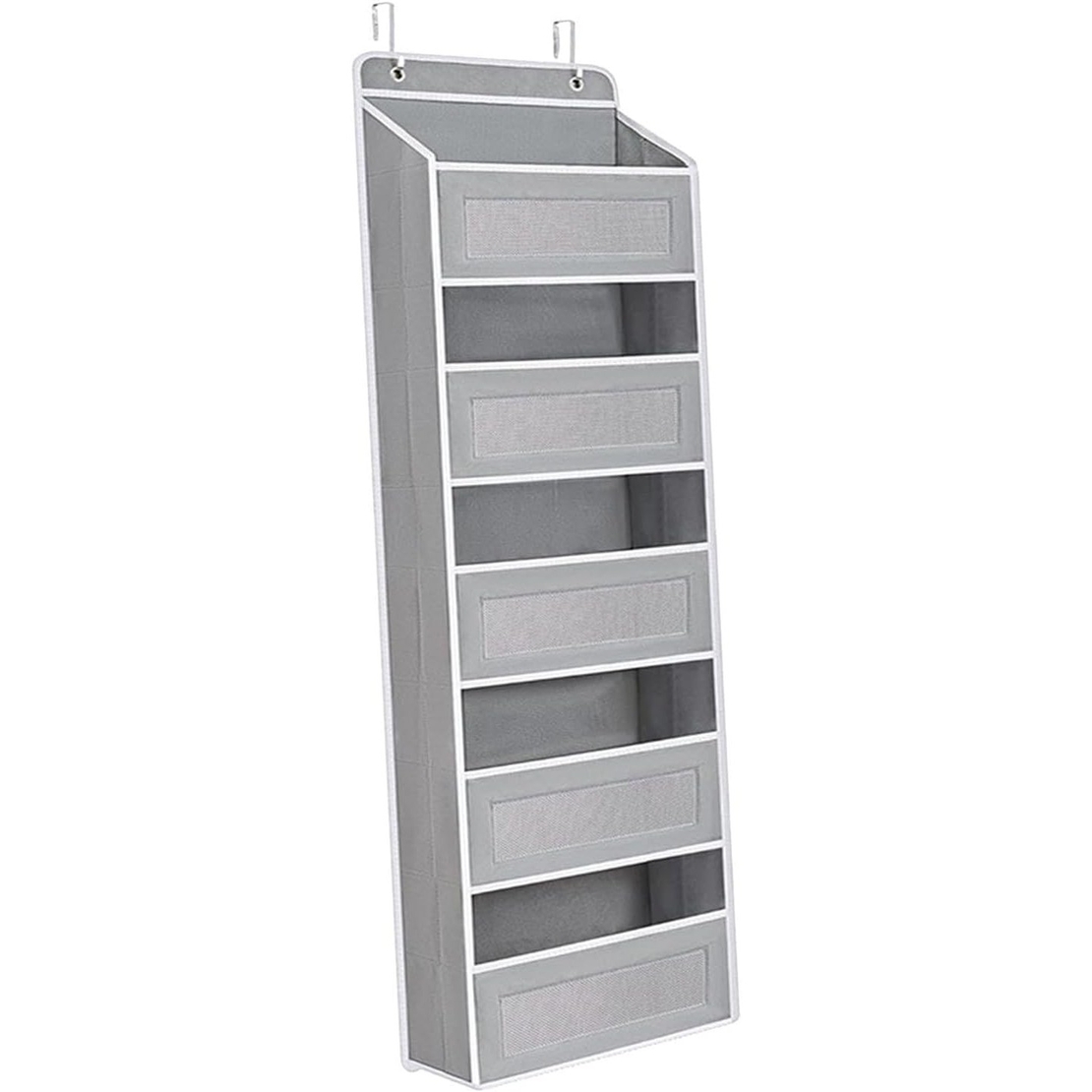 Organizator Suspendat pentru Usi, Flippy, din Nailon si Plasa, Baza de Carton Ingrosat, 5 Buzunare Principale + 5 Buzunare Laterale, 146 x 40 x 17 cm, 2 Carlige Incluse, Gri