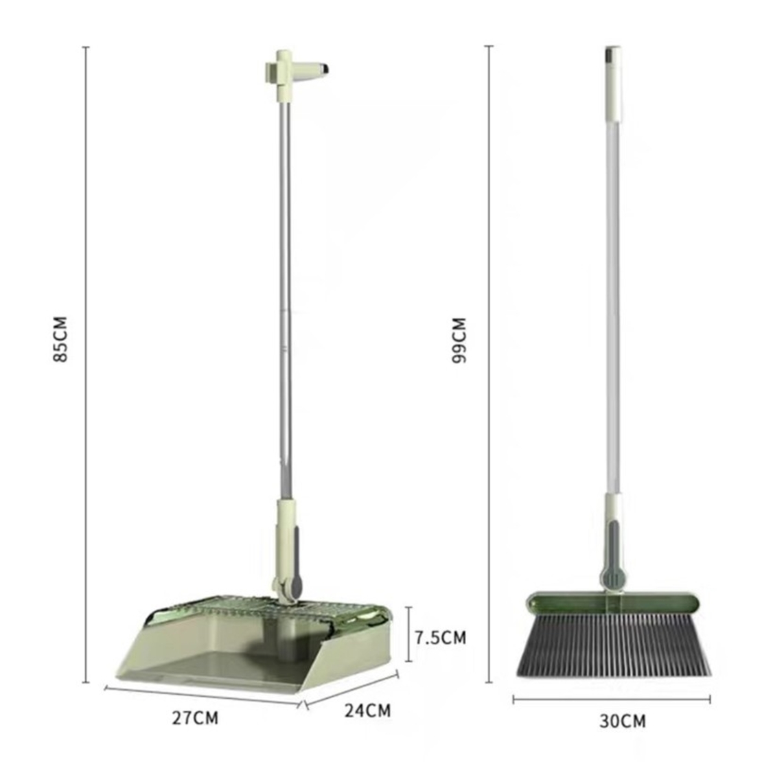 Set Matura si Faras cu Coada Flippy, cu Dinti de Pieptene pentru Curatare Matura, rotativ, pliabil, detasabil, Otel inoxidabil si Polipropilena, 99 x 30 cm Verde