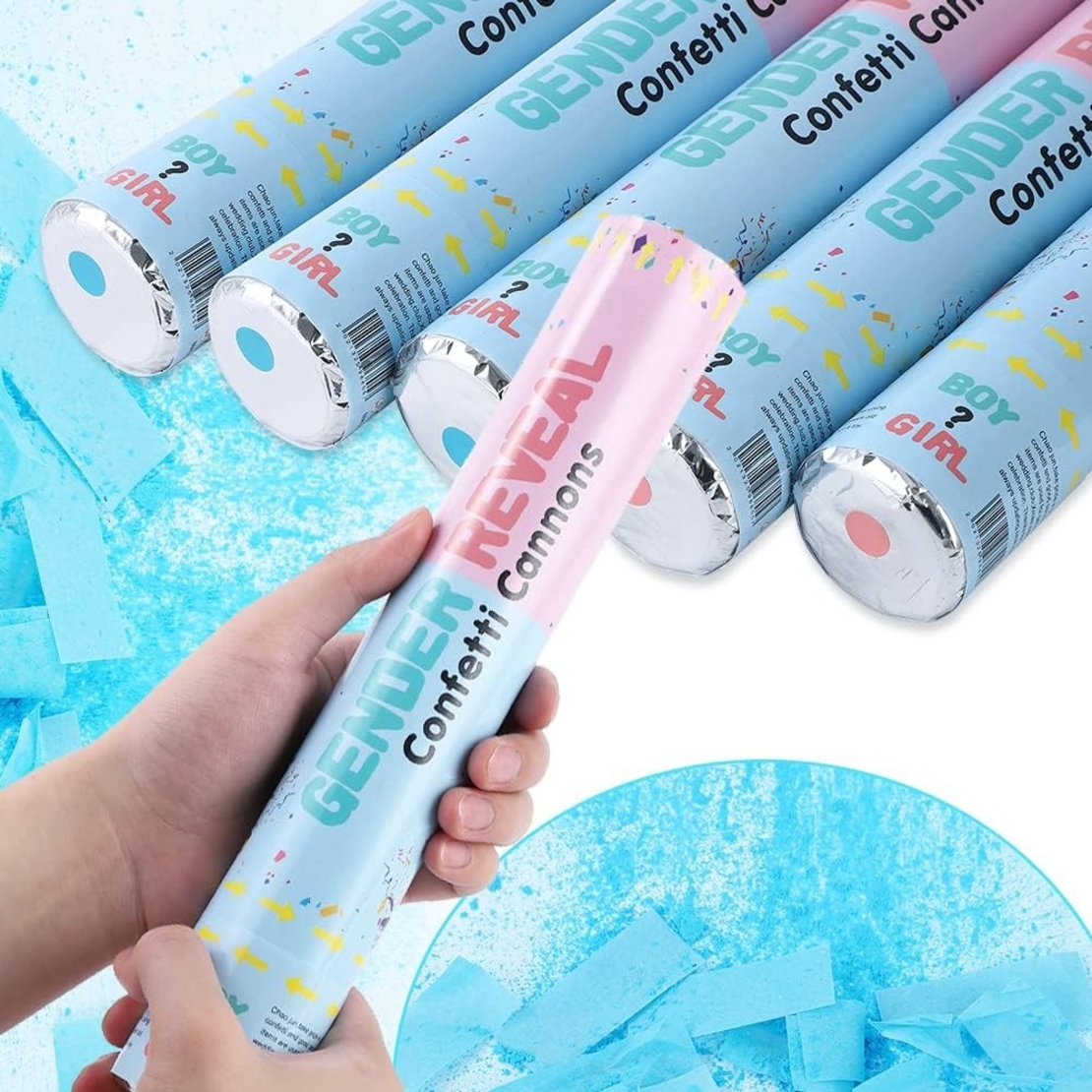 Tun Confetti, Flippy, Model Gender Reveal, Confetti Cannons, 40 cm, Ambalaj din Carton, Eliberare prin Rasucire, Albastru