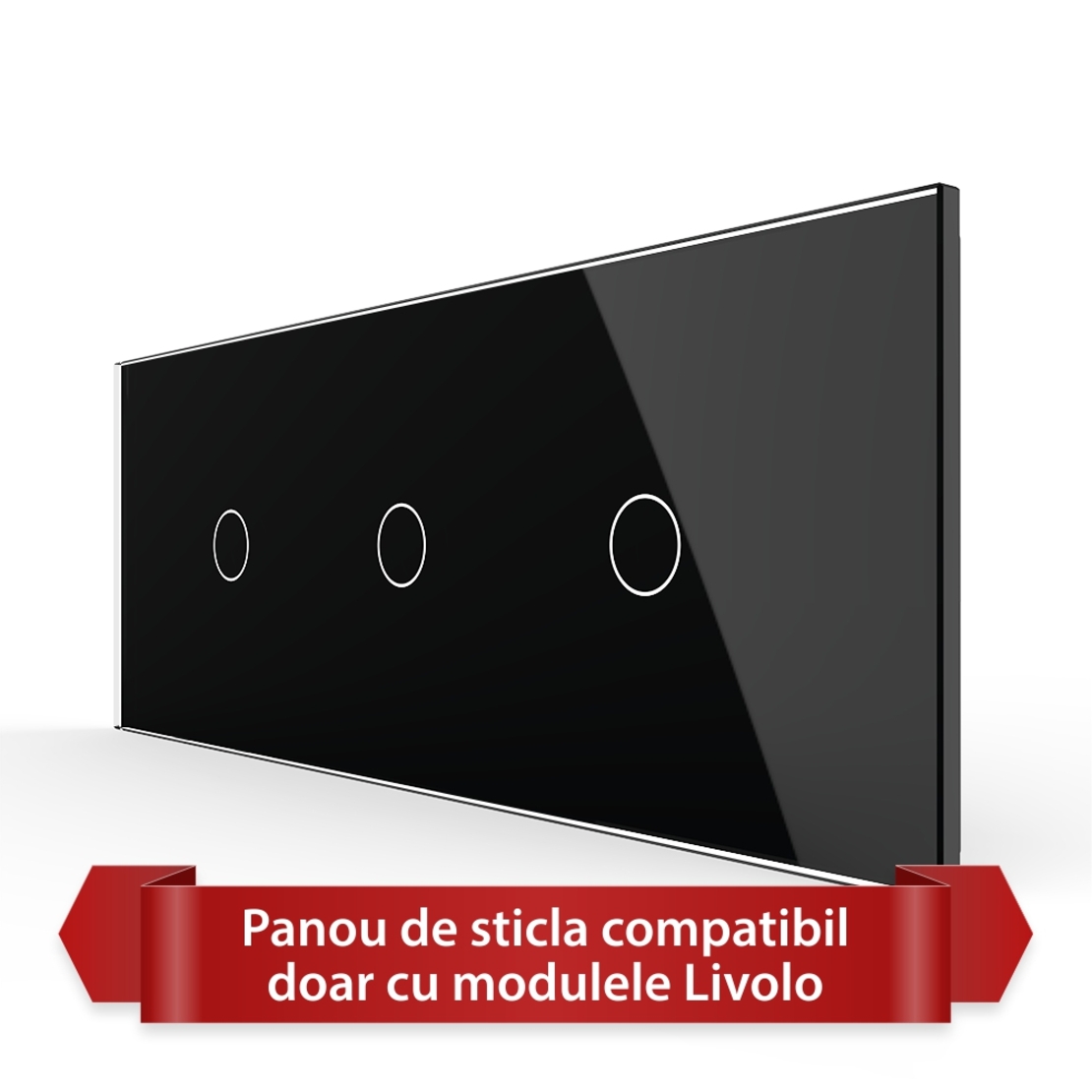 Panou Intrerupator Simplu + Simplu + Simplu cu Touch LIVOLO din Sticla, Standard Italian - 6/7M, negru