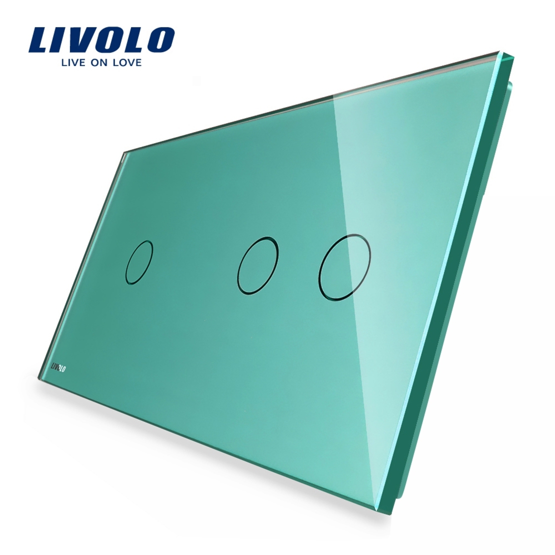 Panou intrerupator simplu+dublu cu touch Livolo din sticla, verde