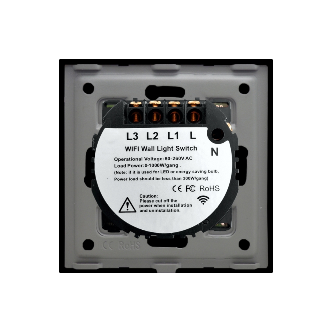 Intrerupator Triplu Wi-Fi + RF433 cu Touch din Sticla LUXION, negru