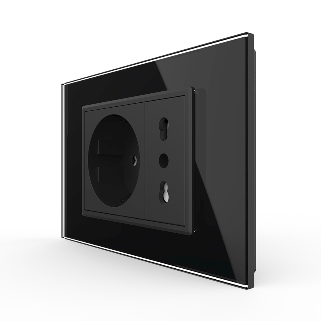 Priza dubla italiana Livolo cu rama din sticla - standard italian, negru