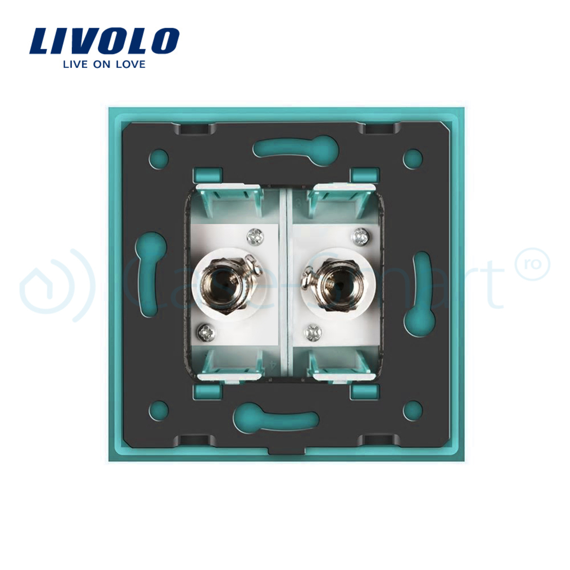 Priza dubla TV Livolo cu rama din sticla, verde