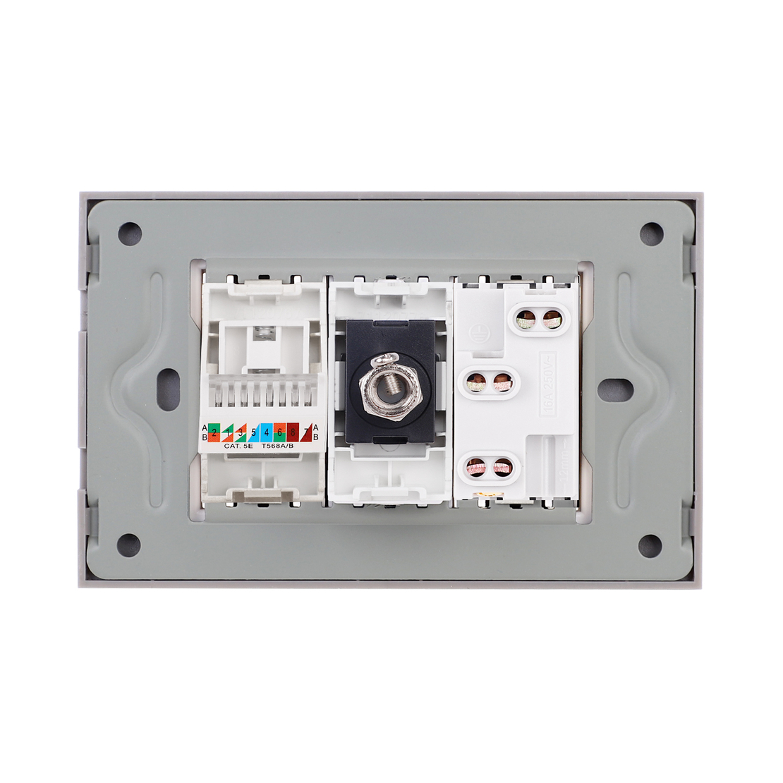 Priza Ingusta + TV + Internet cu Rama din Sticla LUXION, Standard Italian, 3M, gri